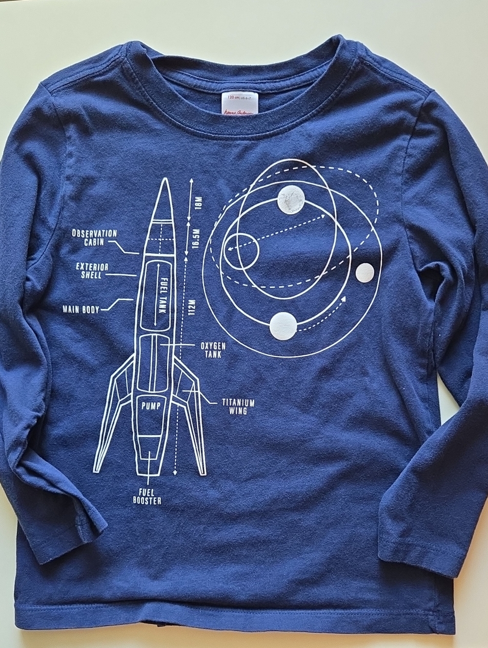 Hanna Andersson Navy Long-Sleeve Rocket and Orbit Tee Size 6-7, 120 CM
